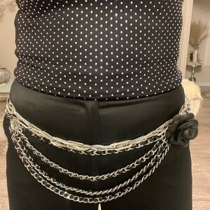Elegant Silver Chain Belt with Black Flower Accent